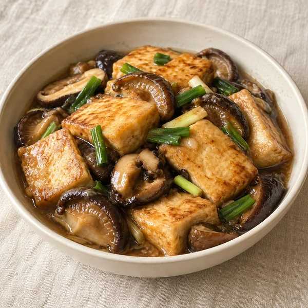 Illustration of Braised Tofu with Mushrooms