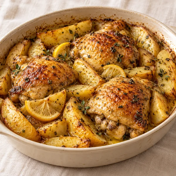 Illustration of Greek Lemon Chicken and Potatoes