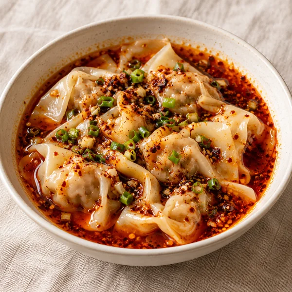 Illustration of Spicy Wontons in Chili Oil